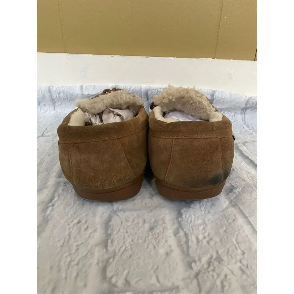 Bearpaw men 13 suede slip on moccasins w/front tie tan